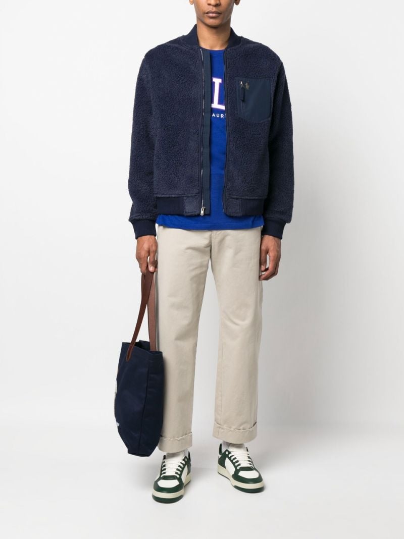 Blue Logo Embroidered Fleece Bomber Jacket