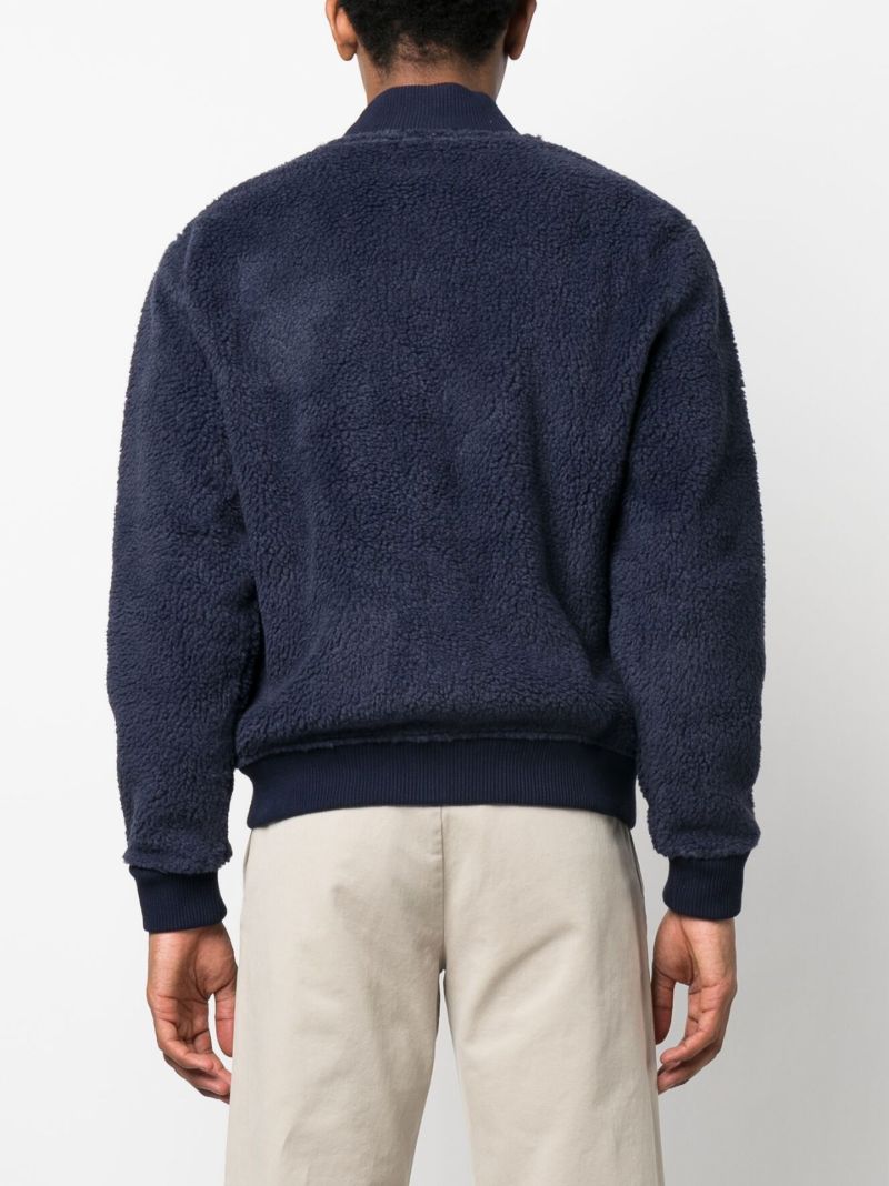 Blue Logo Embroidered Fleece Bomber Jacket