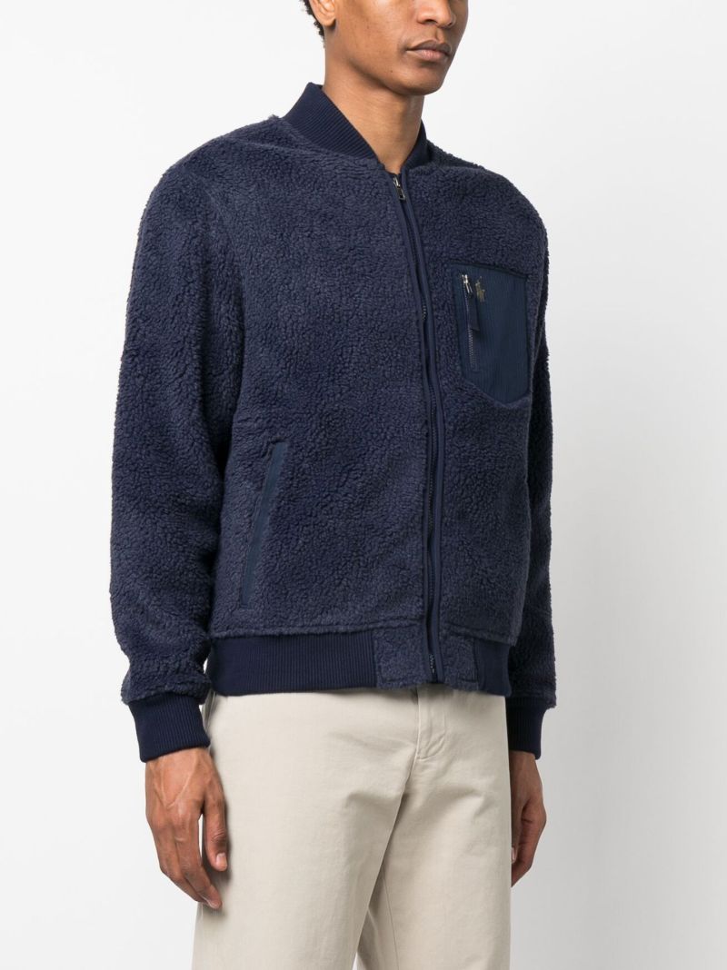Blue Logo Embroidered Fleece Bomber Jacket