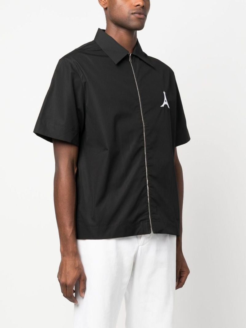 Black Logo Zip-up Cotton Shirt