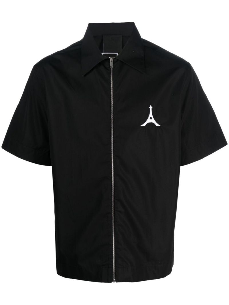 Black Logo Zip-up Cotton Shirt