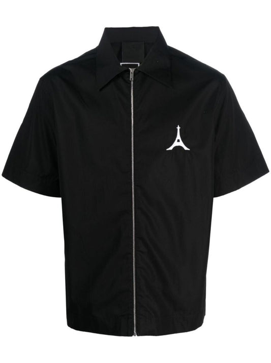 Black Logo Zip-up Cotton Shirt