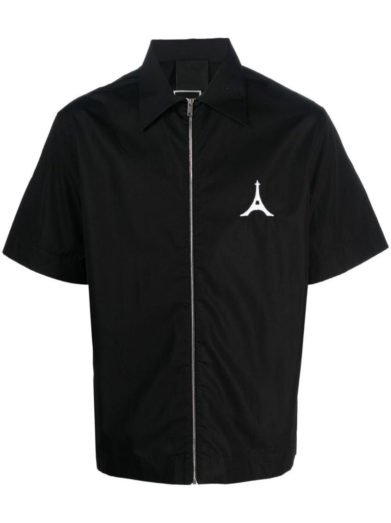 Black Logo Zip-up Cotton Shirt