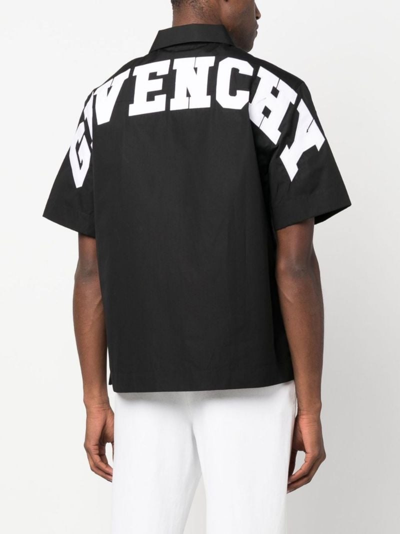 Black Logo Zip-up Cotton Shirt