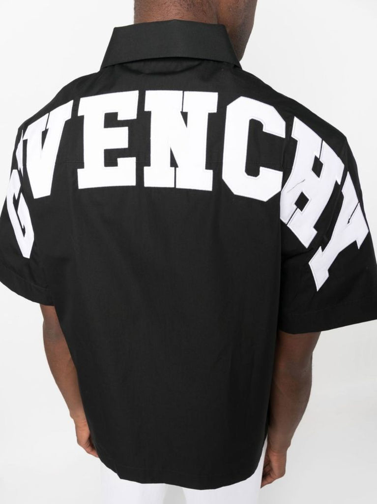 Black Logo Zip-up Cotton Shirt