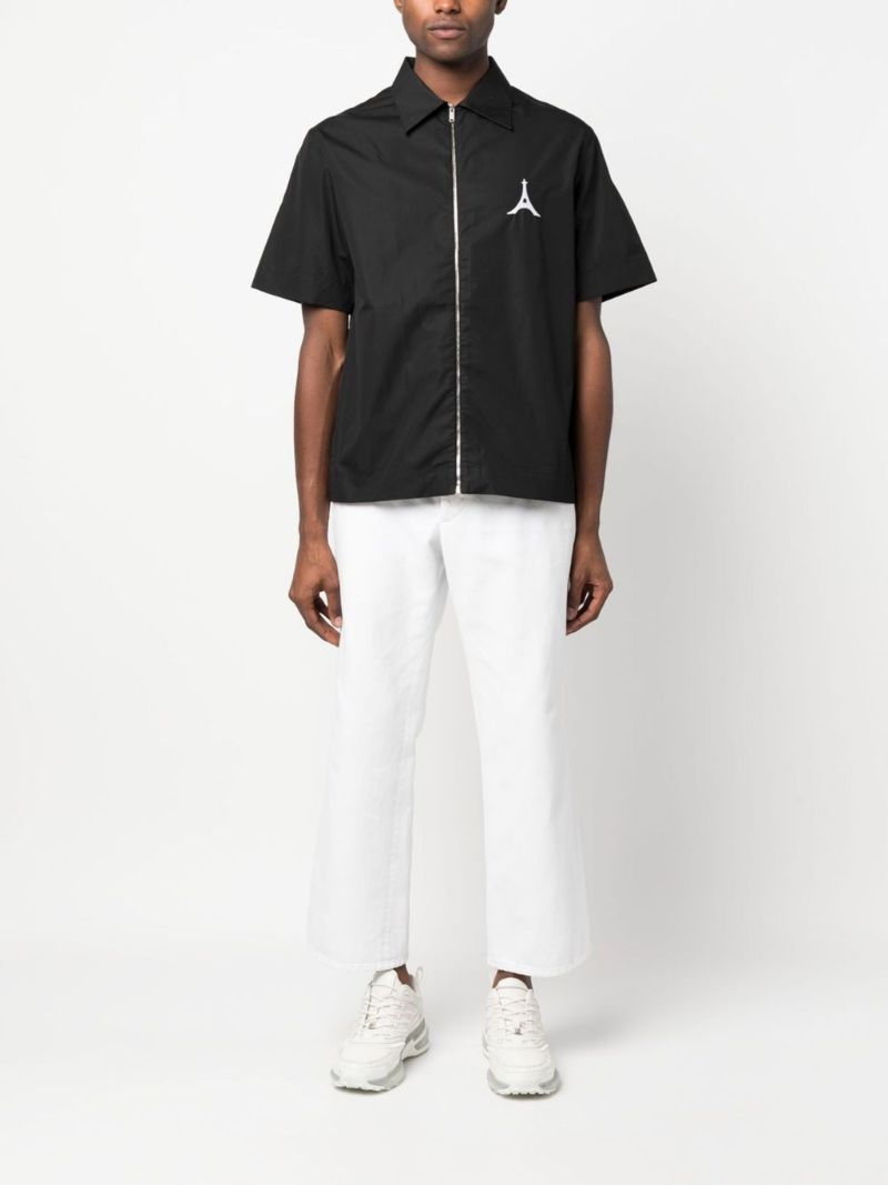Black Logo Zip-up Cotton Shirt