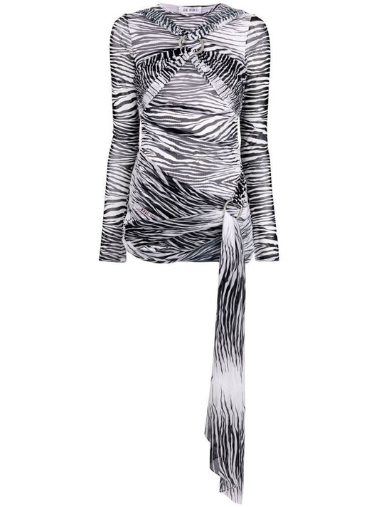 Black Animal Print Mesh Mini Dress