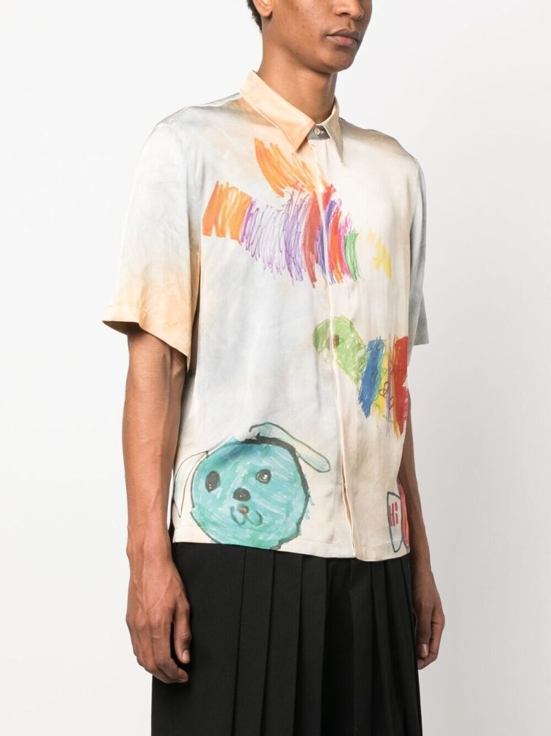 Neutral Cartoon Print Satin Shirt