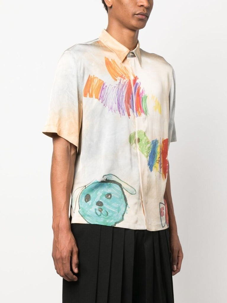 Neutral Cartoon Print Satin Shirt
