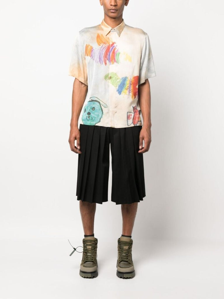 Neutral Cartoon Print Satin Shirt