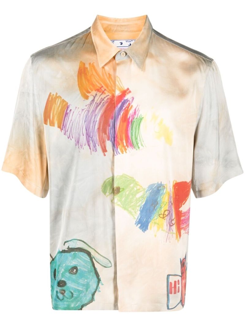 Neutral Cartoon Print Satin Shirt