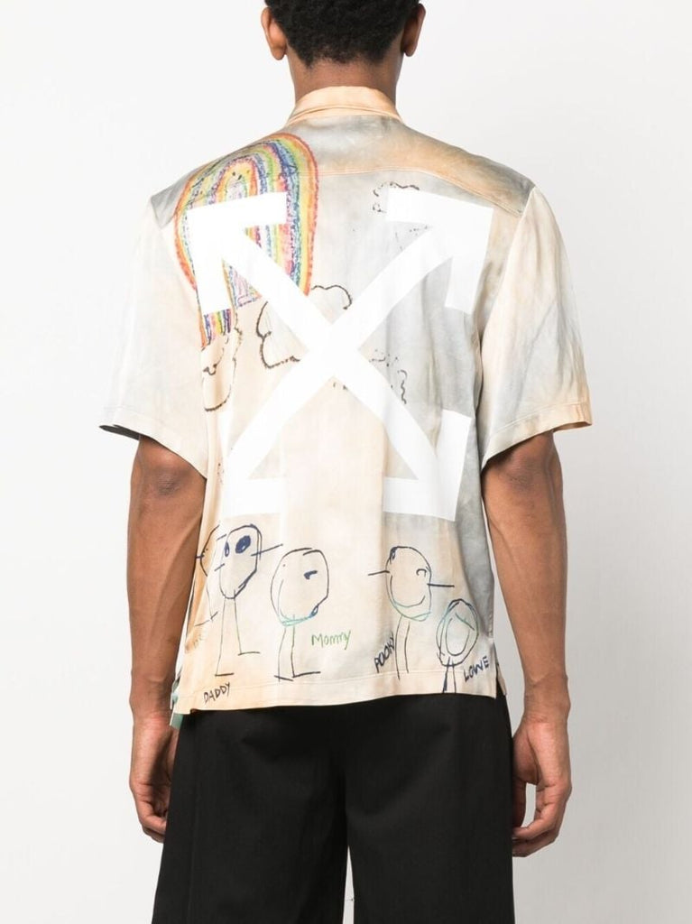Neutral Cartoon Print Satin Shirt