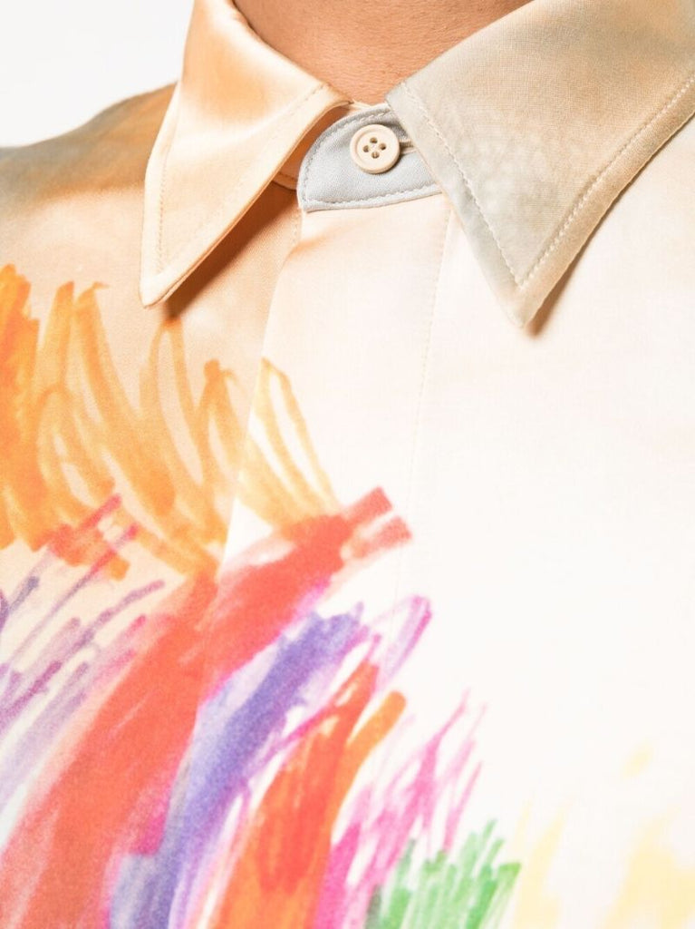 Neutral Cartoon Print Satin Shirt