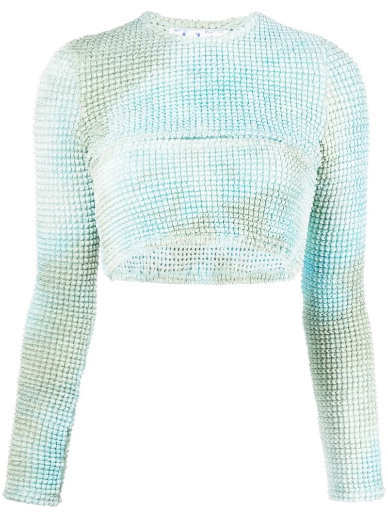 Blue Tie-dye Smocked Cropped Top