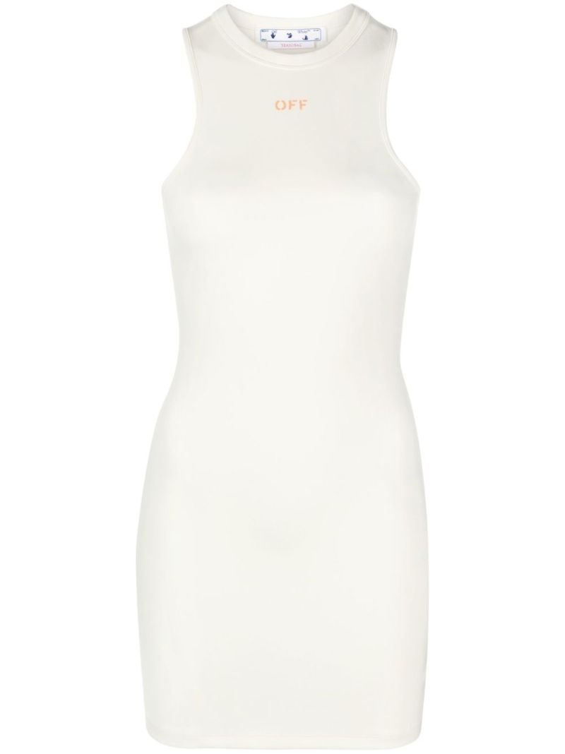 Neutral Sleek Logo Print Mini Dress