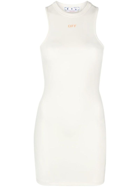 Neutral Sleek Logo Print Mini Dress
