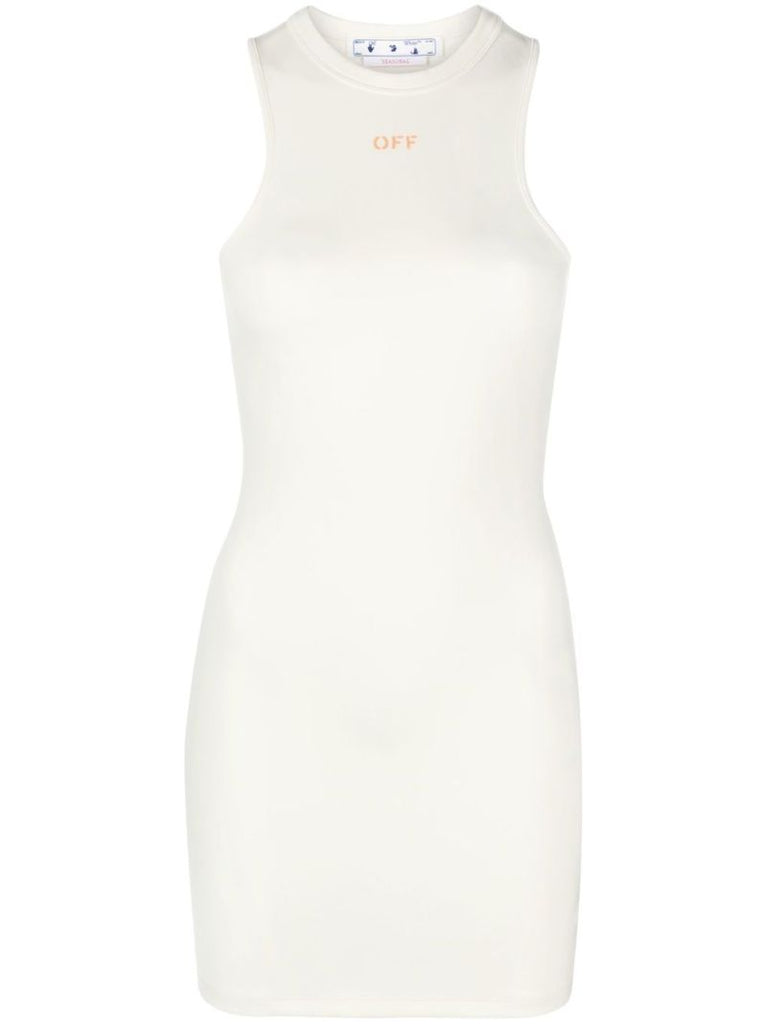 Neutral Sleek Logo Print Mini Dress