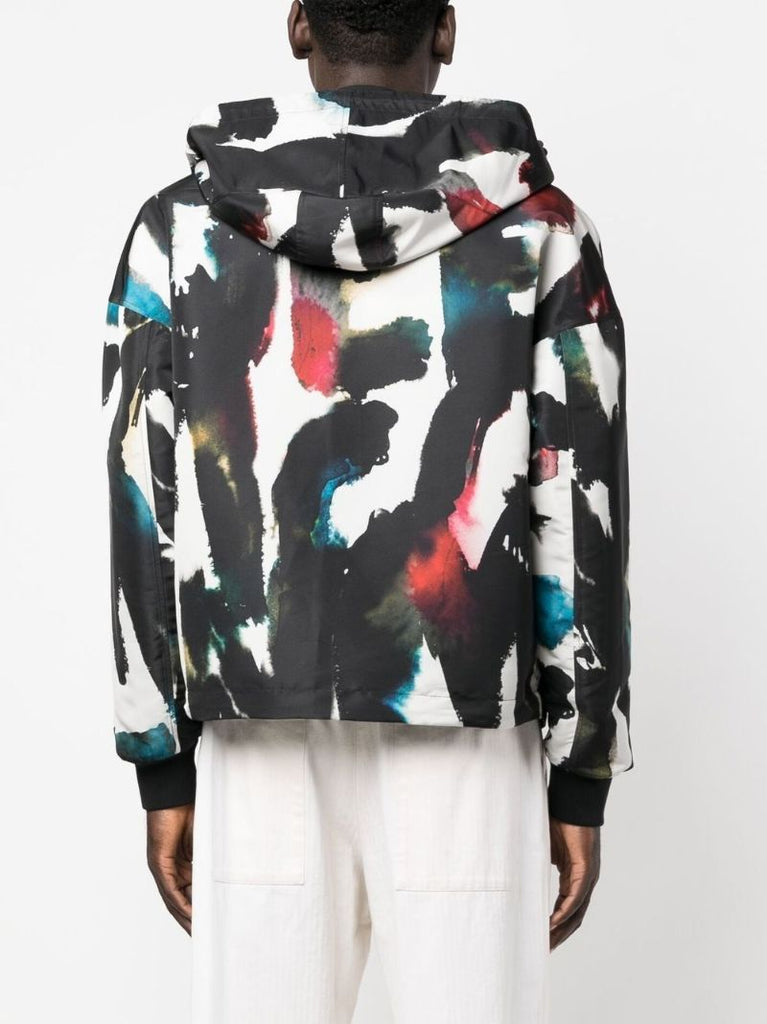 Black Graffiti Print Hooded Windbreaker
