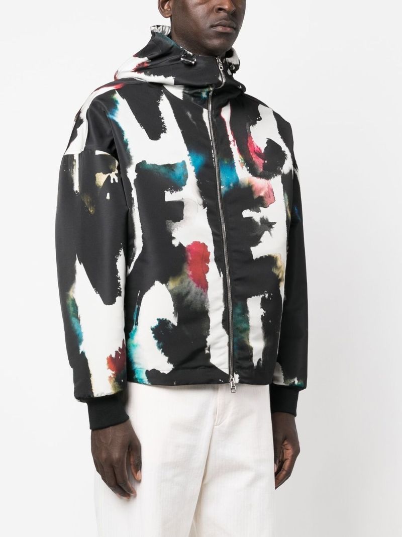 Black Graffiti Print Hooded Windbreaker
