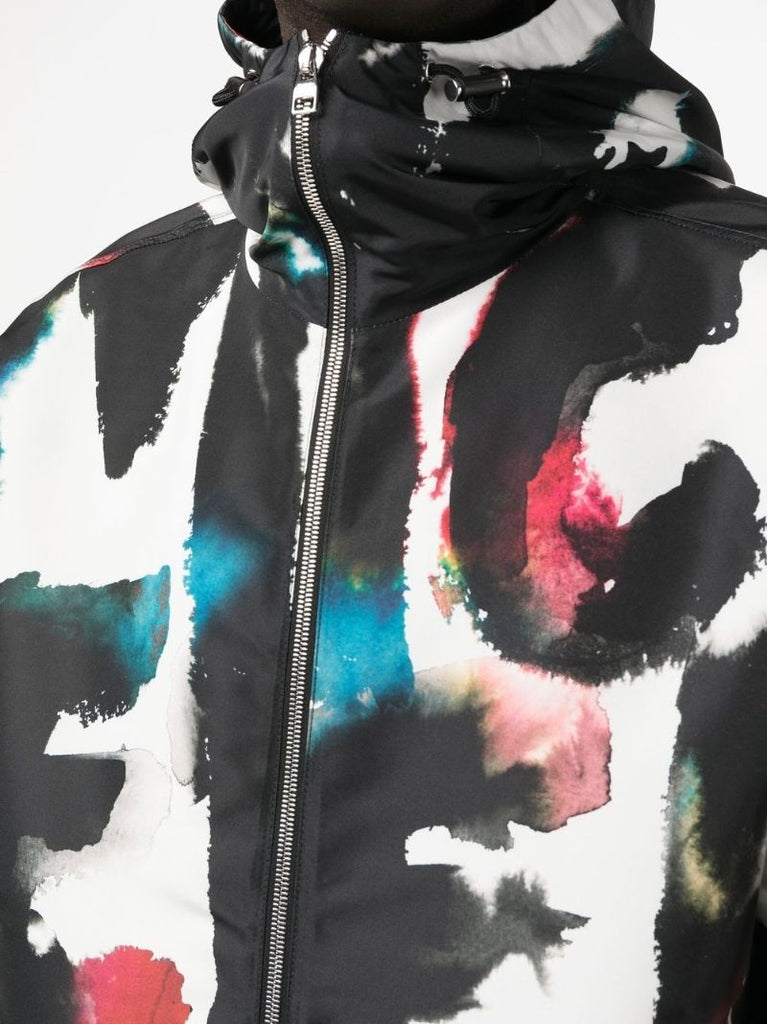 Black Graffiti Print Hooded Windbreaker