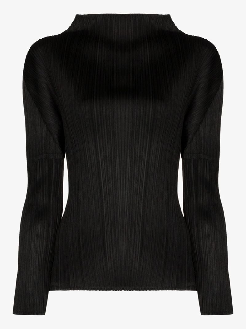 Black PlissÃ© Mock Neck Top
