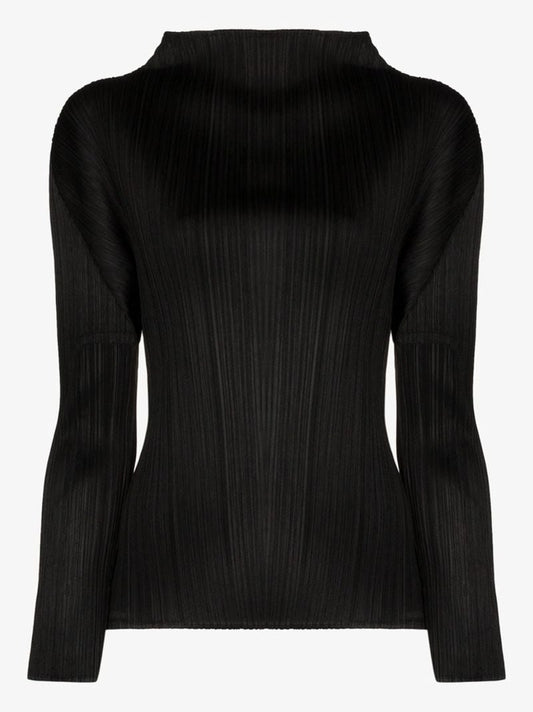 Black PlissÃ© Mock Neck Top