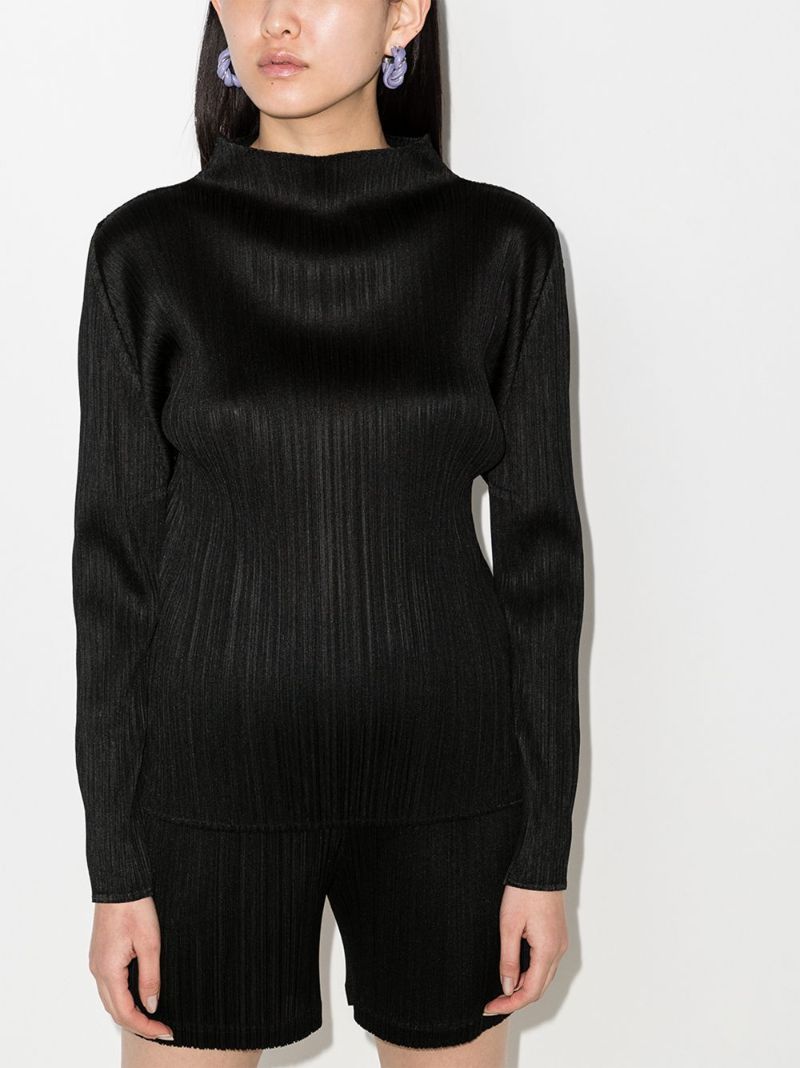 Black PlissÃ_x0083_Â© Mock Neck Top