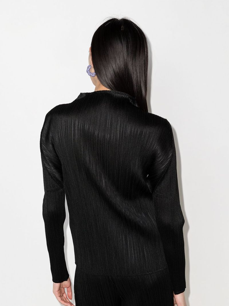 Black PlissÃ_x0083_Â© Mock Neck Top
