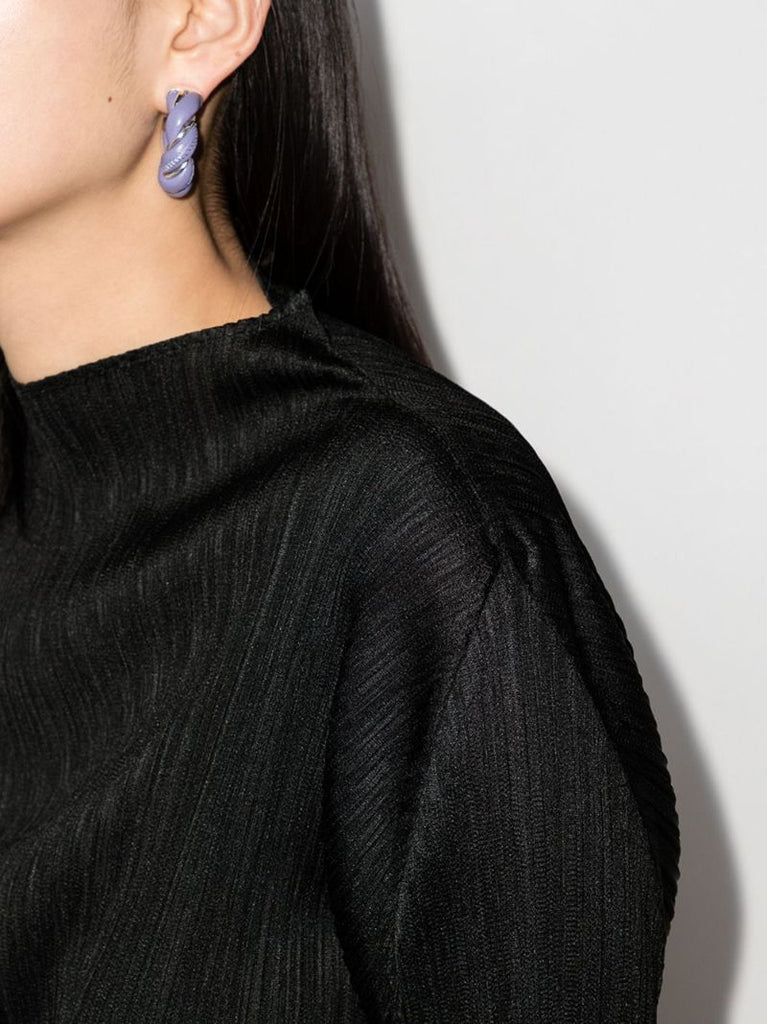 Black PlissÃ_x0083_Â© Mock Neck Top