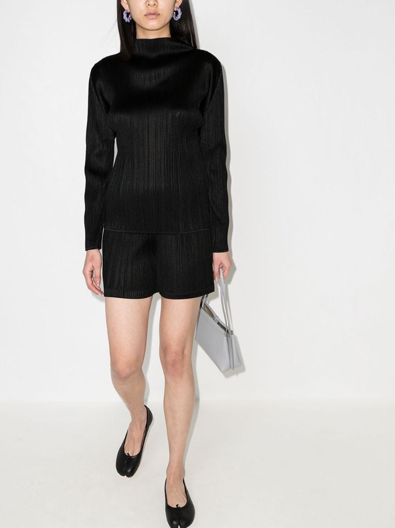 Black PlissÃ_x0083_Â© Mock Neck Top