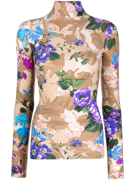 Brown Camouflage Floral Print Top