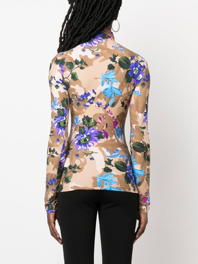 Brown Camouflage Floral Print Top