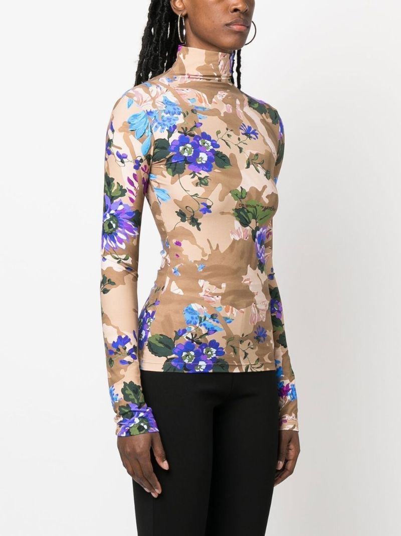 Brown Camouflage Floral Print Top