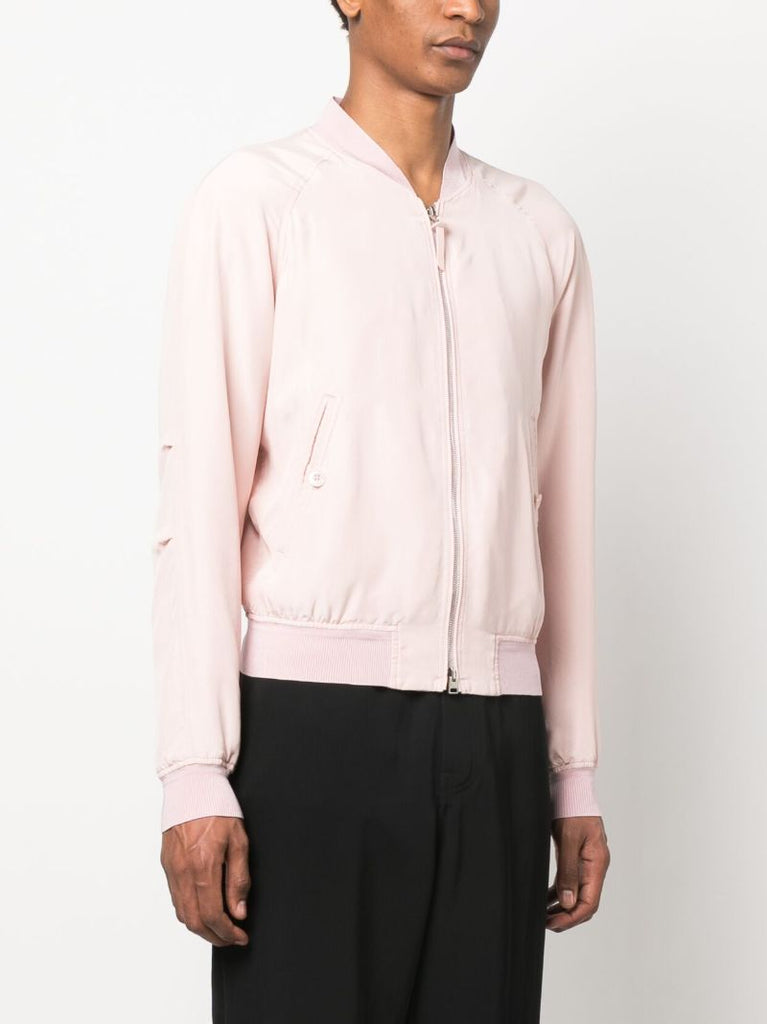 Pearl Pink Habotai Silk Bomber Jacket