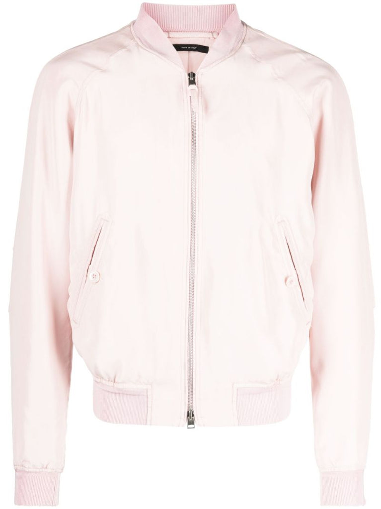 Pearl Pink Habotai Silk Bomber Jacket