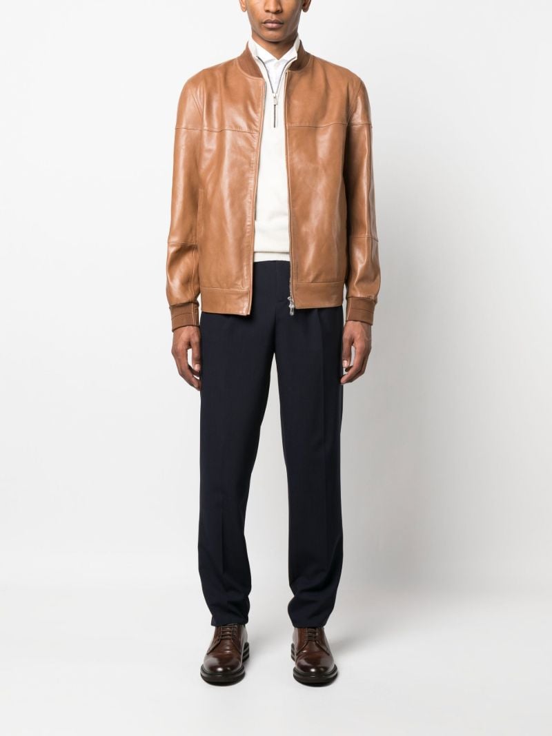 Brown Zip Up Leather Bomber Jacket