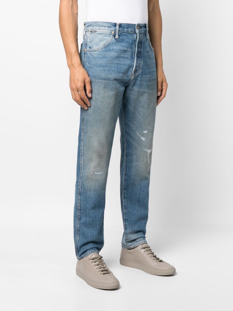 Blue Distressed Tapered Jeans