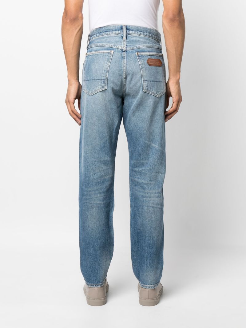 Blue Distressed Tapered Jeans