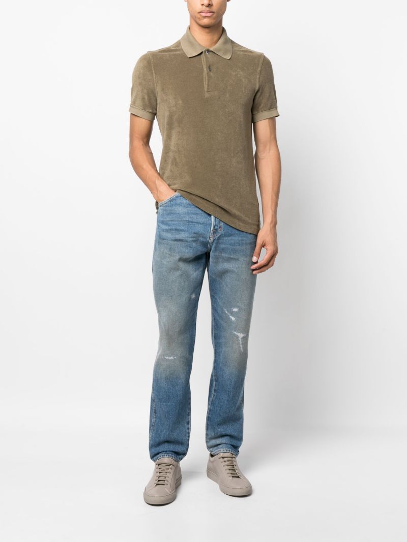 Blue Distressed Tapered Jeans