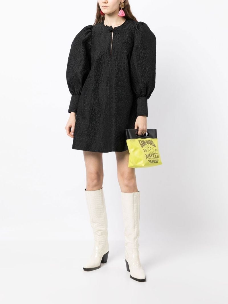 Black Jacquard Organza Mini Dress