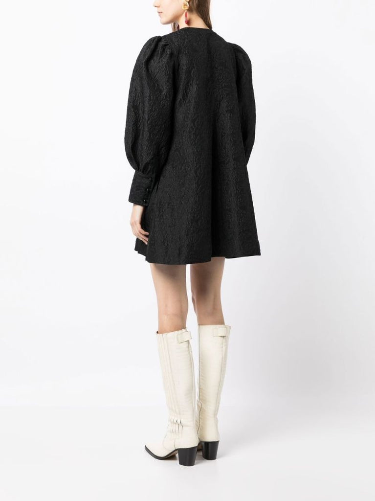 Black Jacquard Organza Mini Dress