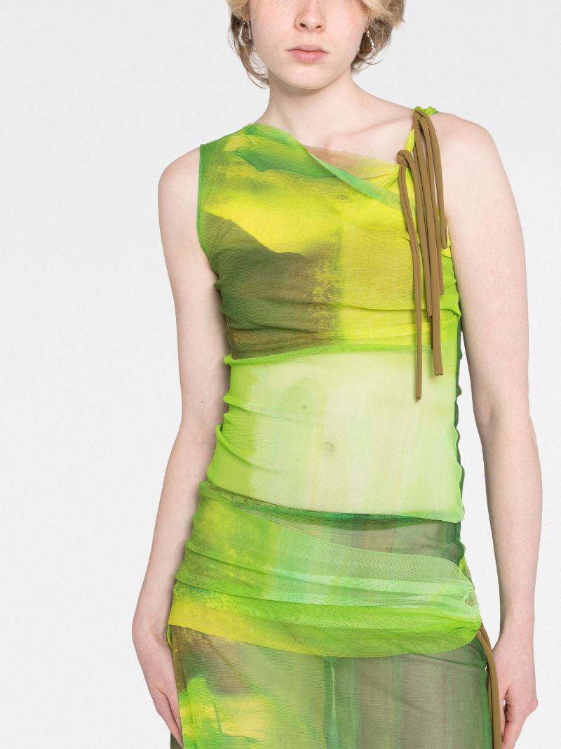 Green Abstract-print Mesh Top