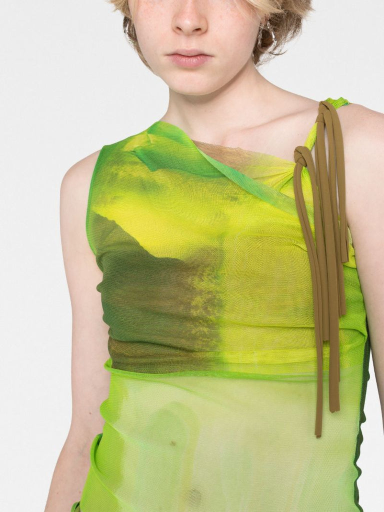 Green Abstract-print Mesh Top