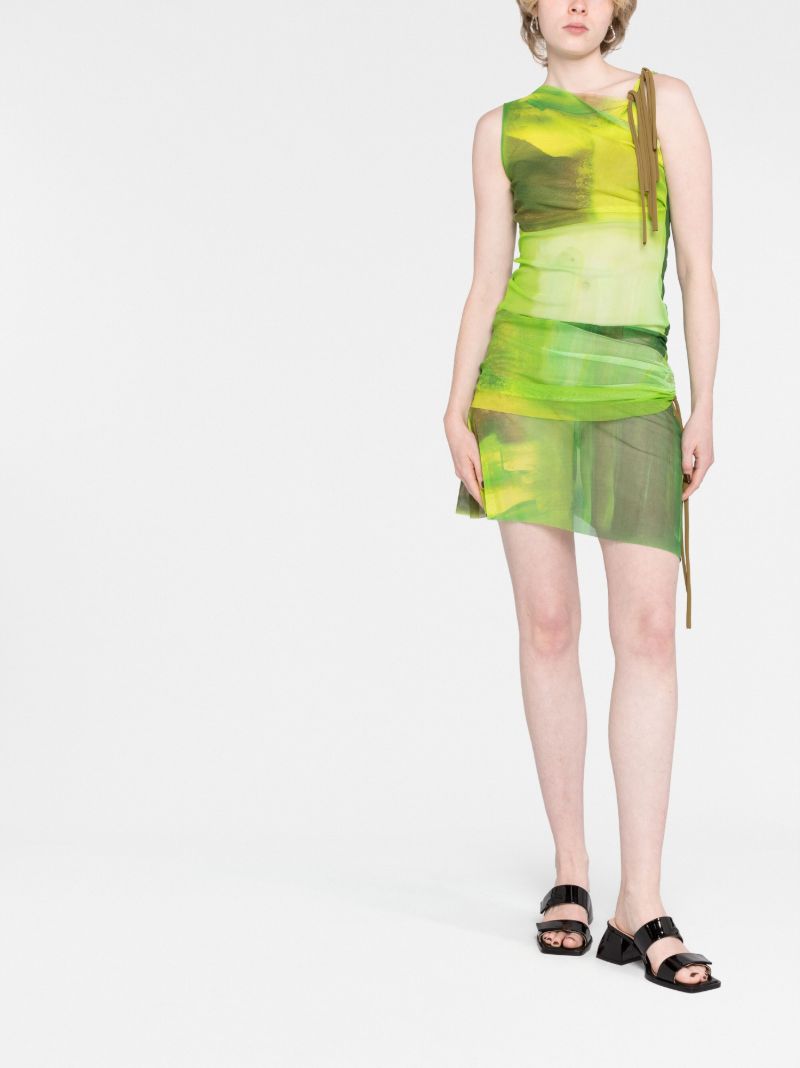 Green Abstract-print Mesh Top