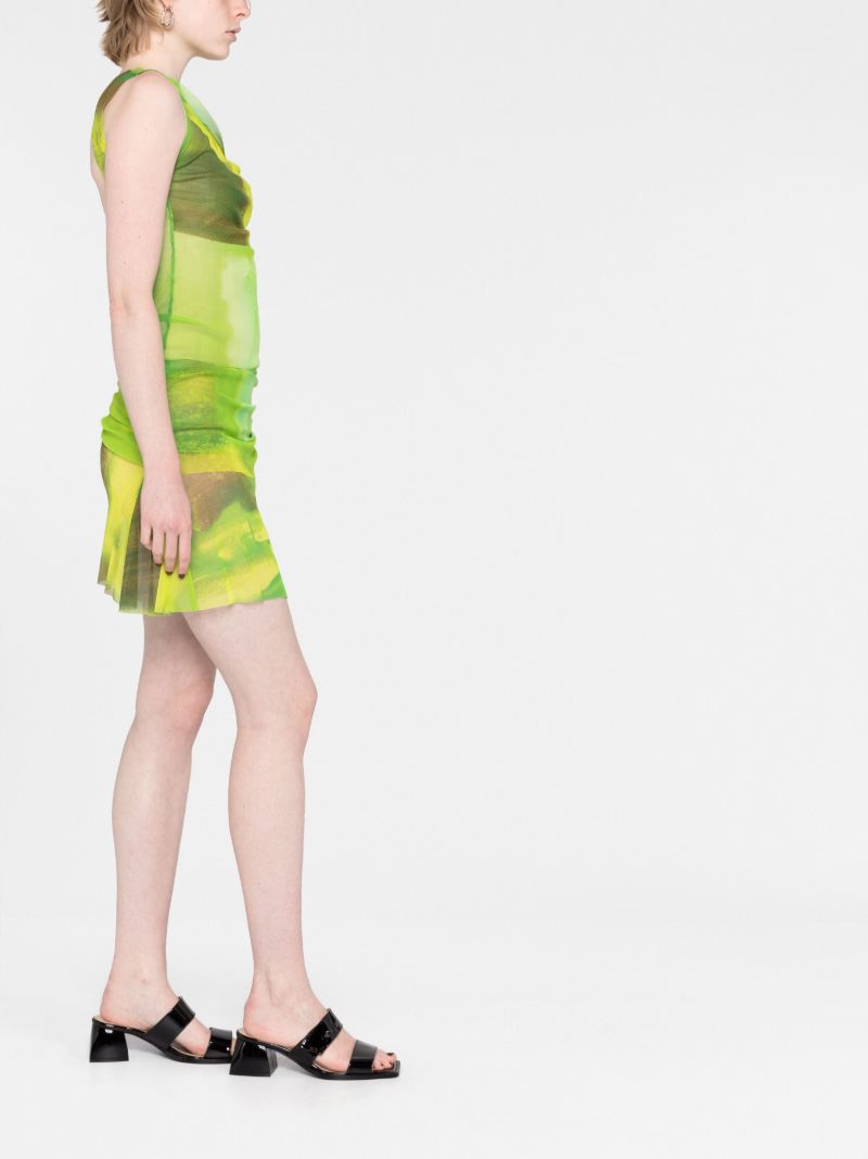 Green Abstract-print Mesh Top