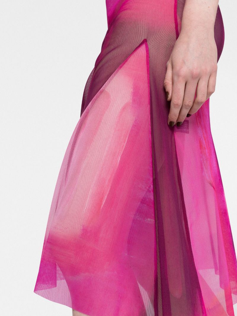 Pink Asymmetric Mesh Dress