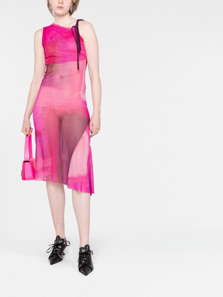 Pink Asymmetric Mesh Dress