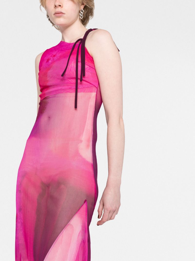 Pink Asymmetric Mesh Dress