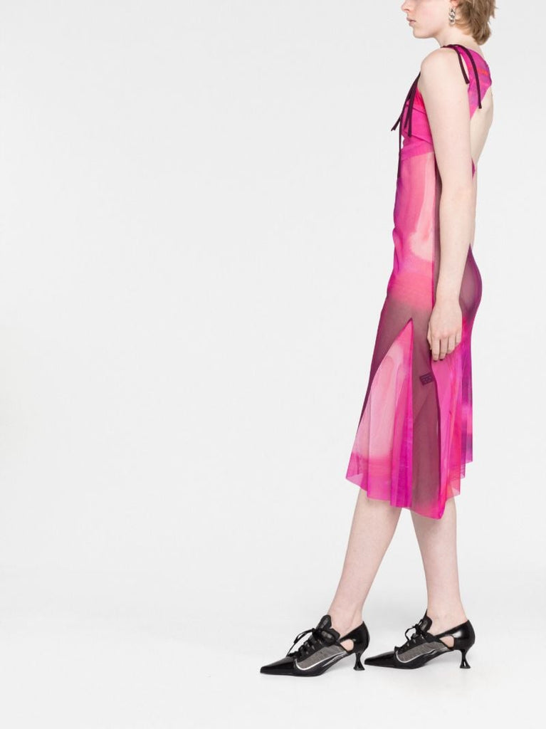 Pink Asymmetric Mesh Dress