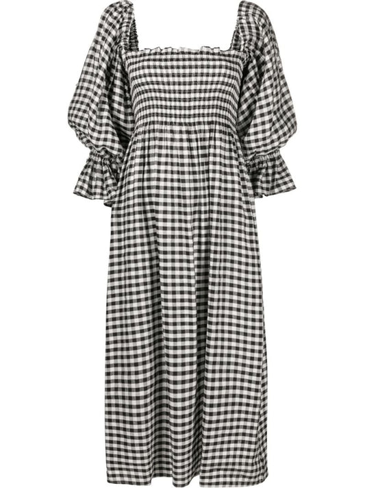 Black Atlanta Gingham Midi Dress